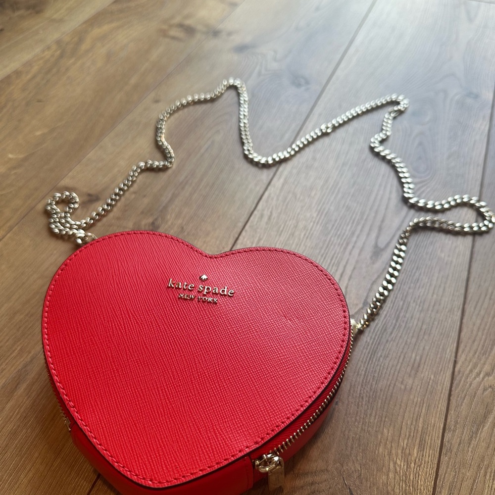Kate Spade Red Heart Crossbody Bag with Silver Chain